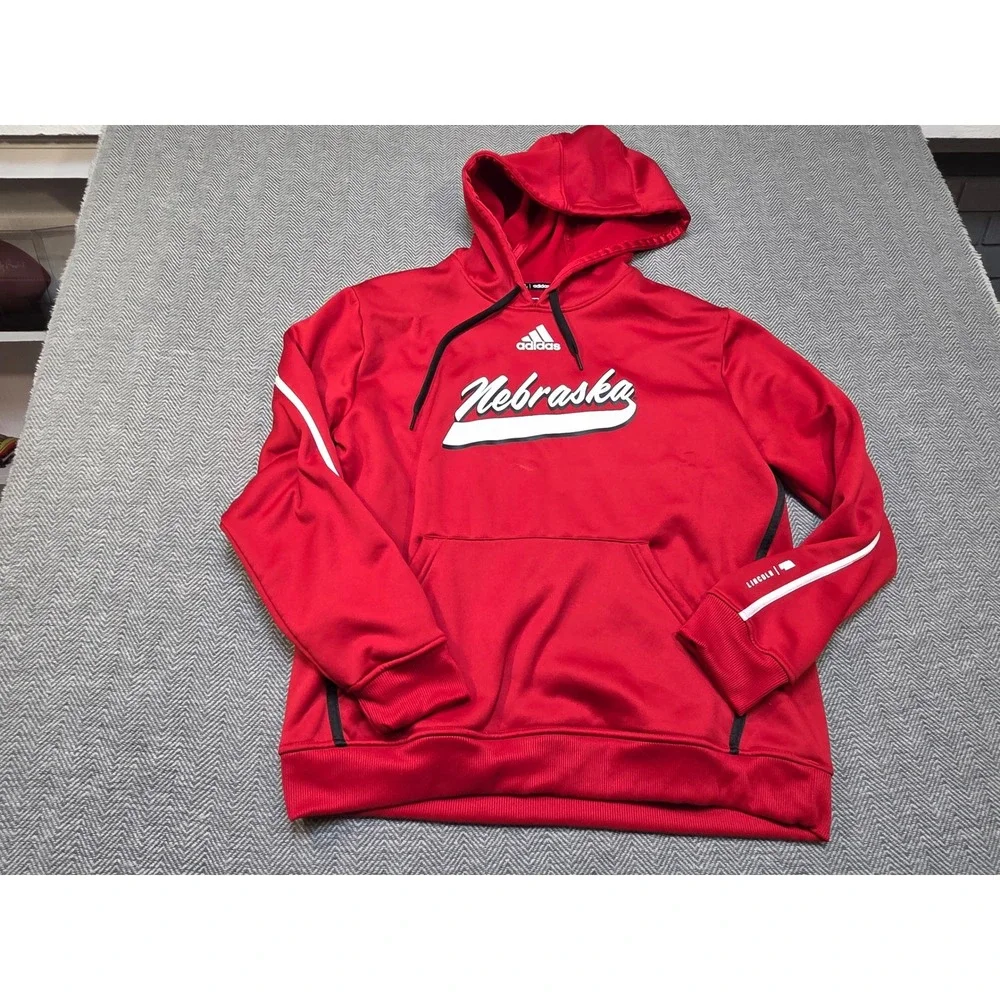 Adidas Nebraska Huskers Red Pullover Hoodie Mens Large Lincoln NCAA Sweatshirt